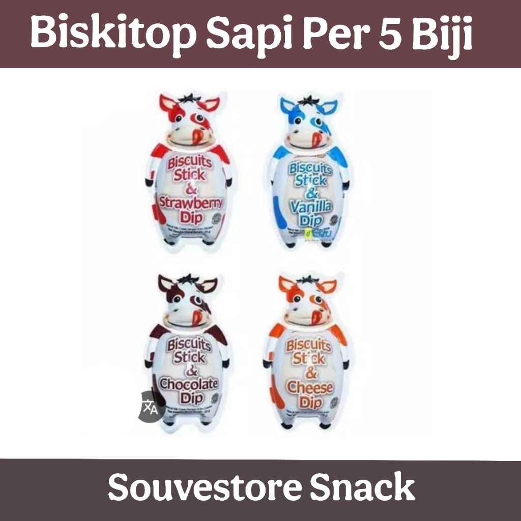 Biskitop Biscuit Stick Dip Biskitop Sapi Cokelat Sapi Strawberry Sapi Vanilla Per 5 biji