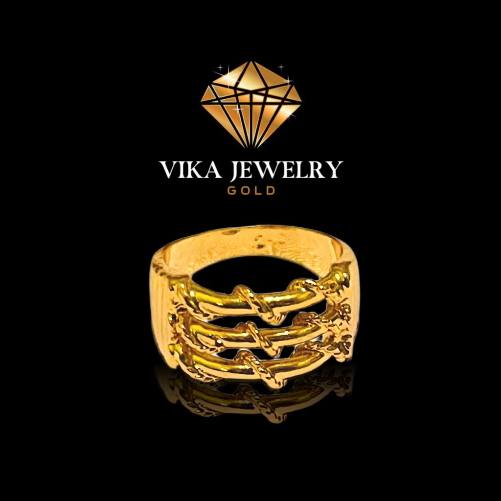 Cincin Emas Replika Vika Jewelry Gold Thunder Chain / Cincin Fashion Pria Wanita Premium