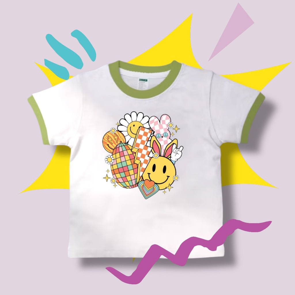 ajju. white green t shirt anak kombinasi raglan smiley & princess cotton c 24 s 1-3 tahun