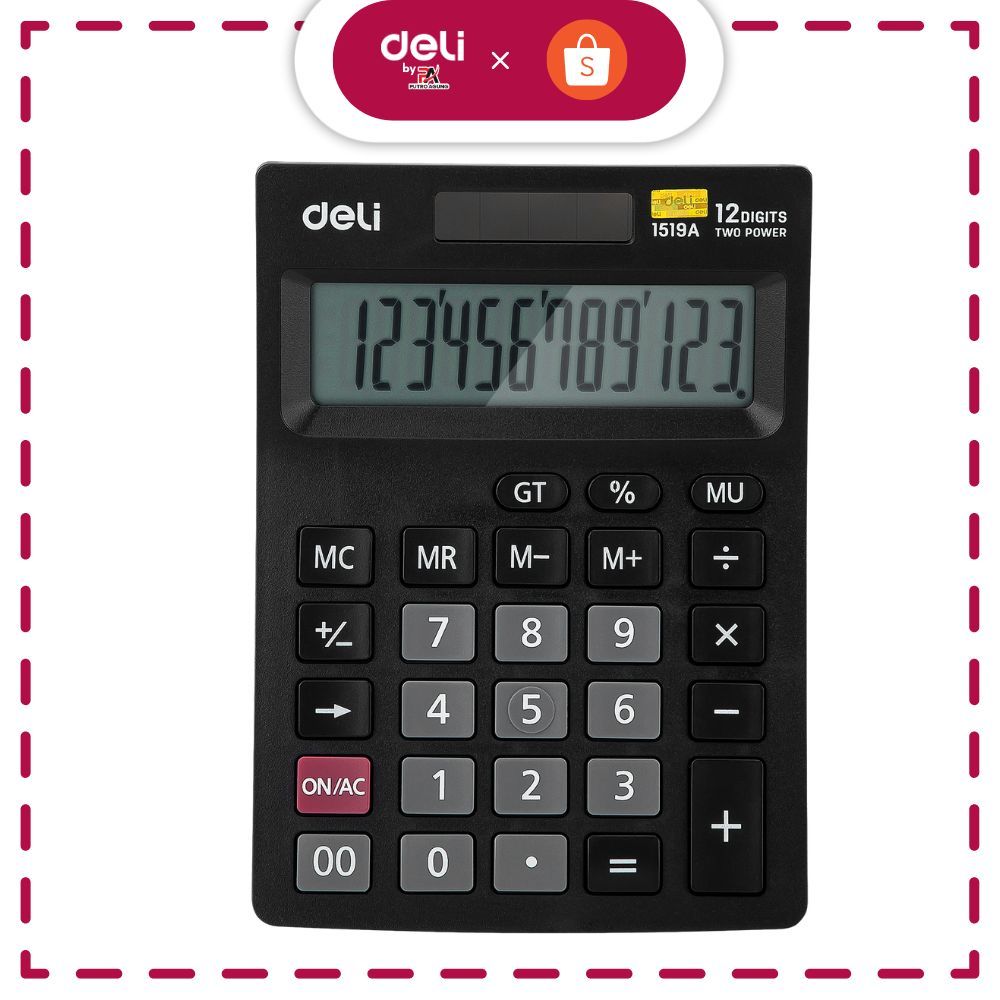 DELI Kalkulator Calculator 12 Digit Besar Kecil Layar Lengkap Fungsi Memori Baterai E1519A