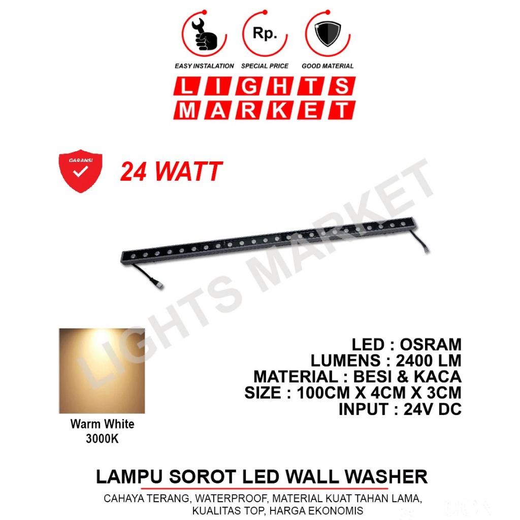 Lampu Sorot LED 24W Wall Washer DC 24V Super Terang