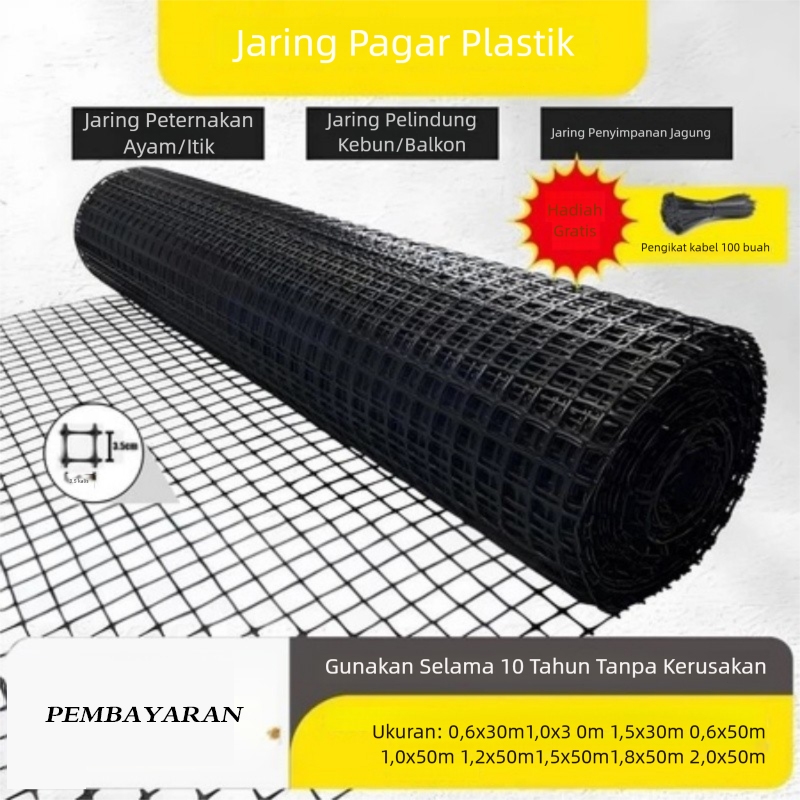 Jaring Pagar Plastik Ayam Bebek 0.6/1/1.2/1.5/1.8/2mx50m Diameter Lubang 3.5cm Fleksibel Tahan Lama 