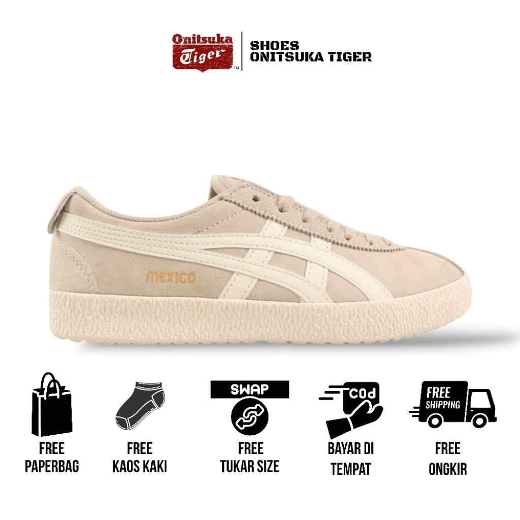 Onitsuka Tiger mexico delegation shoes cream white free paperbag & kaos kaki