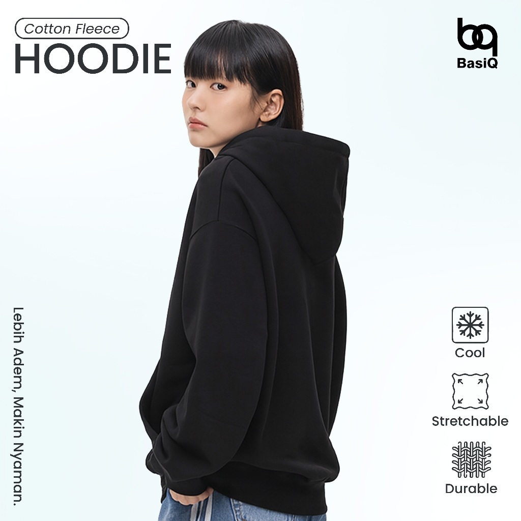 NEW BASIQ - HOODIE COTTON FLEECE 280GSM - HOODIE POLOS HITAM PRIA WANITA