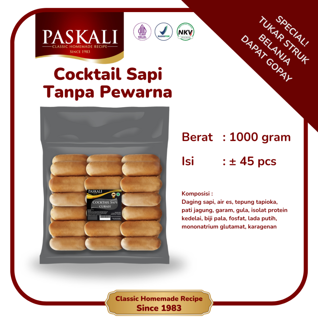 

Paskali Cocktail Sapi Tanpa Pewarna 1000 Gram 45 Pcs