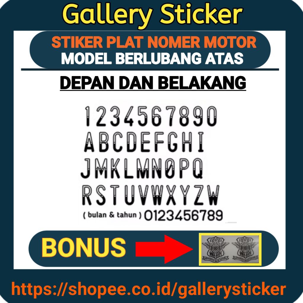 (Siap Kirim) Stiker Plat Nomor Motor Model Berlubang Atas, Stiker Huruf Plat Nomor Motor, Stiker Ang