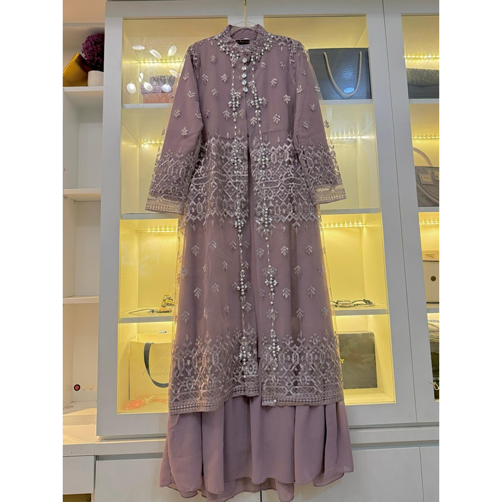 DISKON GAMIS PESTA WISUDA BROKAT YN ADR 4 M L XL XXL WARNA MOCCA LIME NAVY PURPLE GAMIS ELEGAN MEWAH