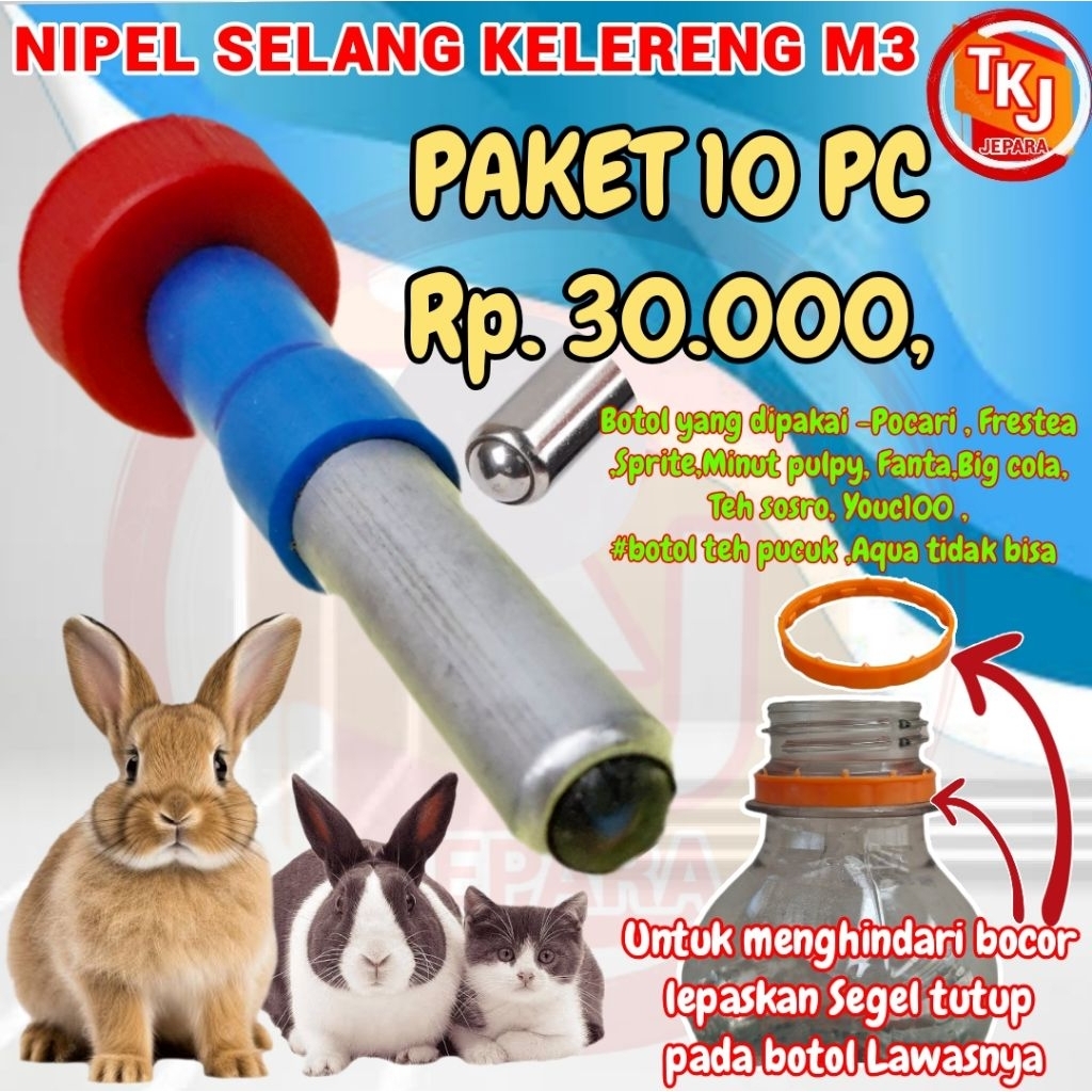 nipel kelinci selang kelereng M3 per paket 10 PC nipel kelinci nipel kucing nipel hamster nipel hewa