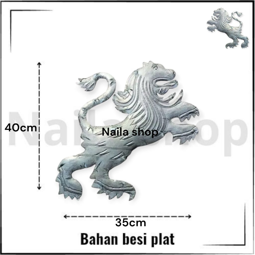Ornamen/hiasan pagar besi Motif singa uk 40x35cm 2muka dan 1 muka