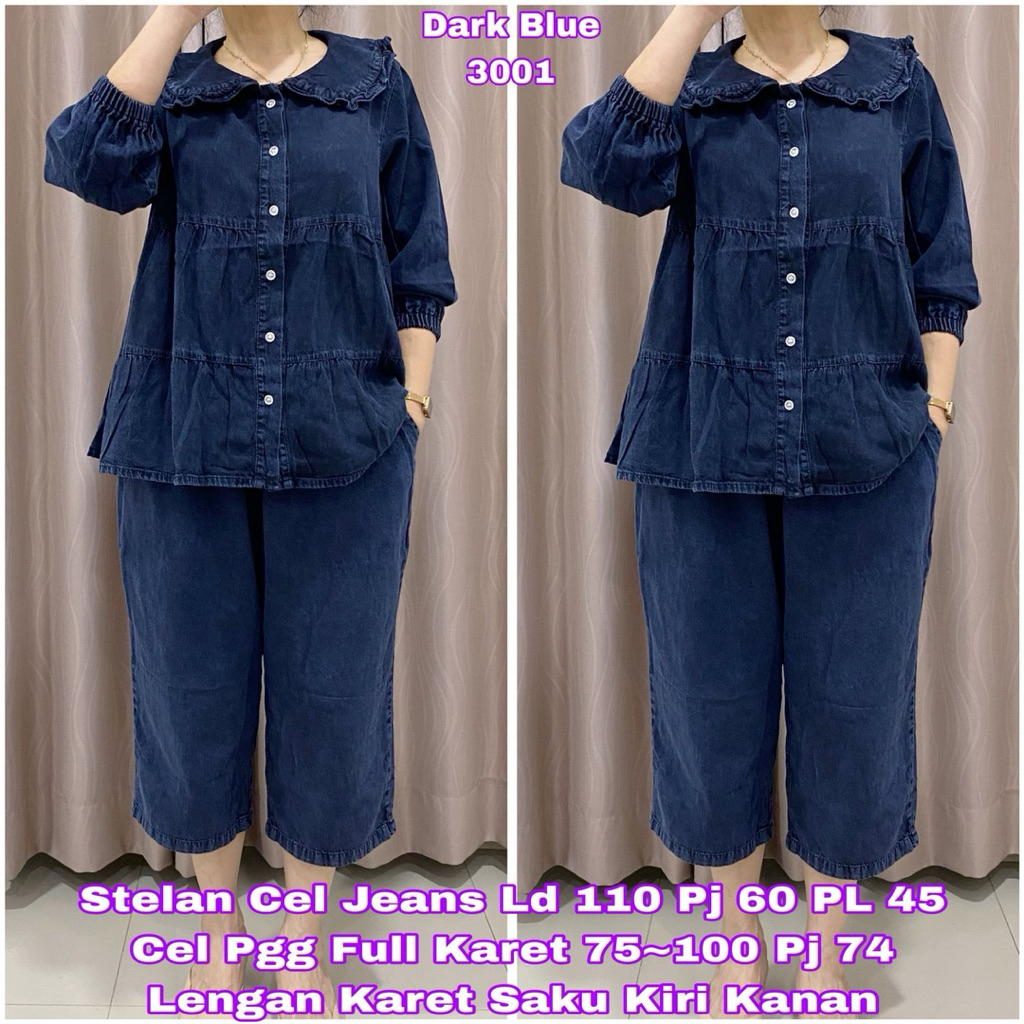 3001 SETELAN JEANS 7/8  REMPEL SUSUN LD110 WANITA|SETELAN KEKINIAN|ONE SET WANITA|SETELAN LD110