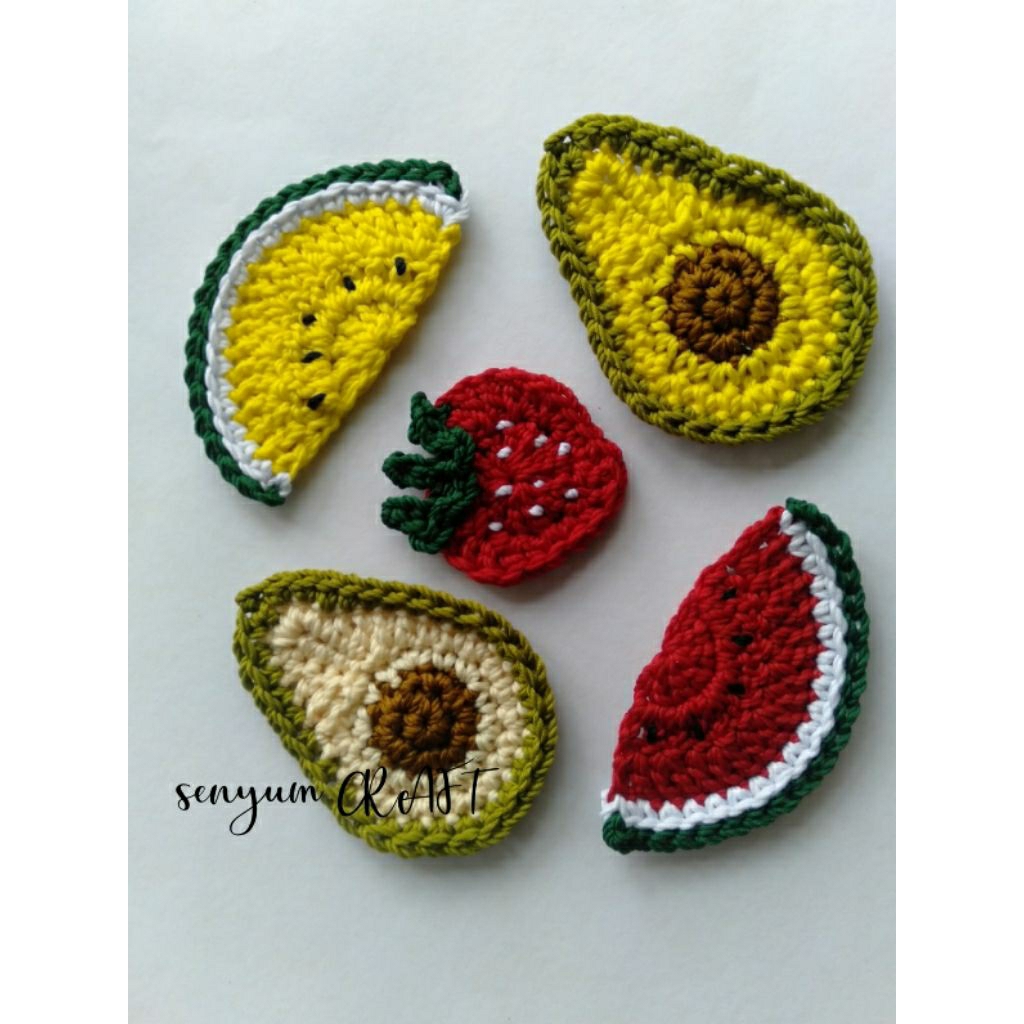 Aplikasi rajut buah/rajut alpukat,rajut strawberry,rajut semangka