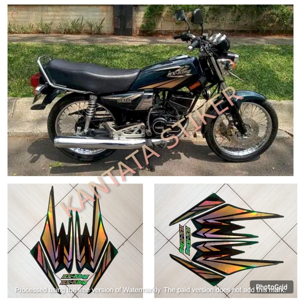 stiker striping lis les body motor yamaha rx king 2002 variasi hologram hijau-gold