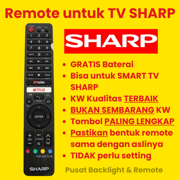 REMOTE REMOT SMART TV SHARP REMOTE TV SHARP TOMBOL NETFLIX YOUTUBE