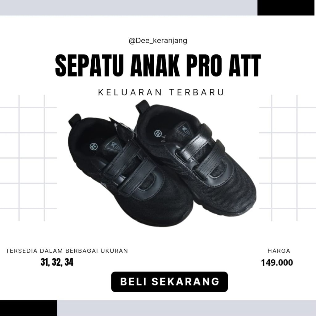 Sepatu Sekolah Anak Pro ATT Hitam/Hitam