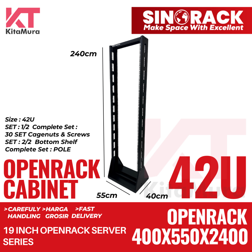 OpenRack 42U Sinorack || Open Rack Dekstop 42U Sinorack |  Rak Server 19 Inch Kokoh