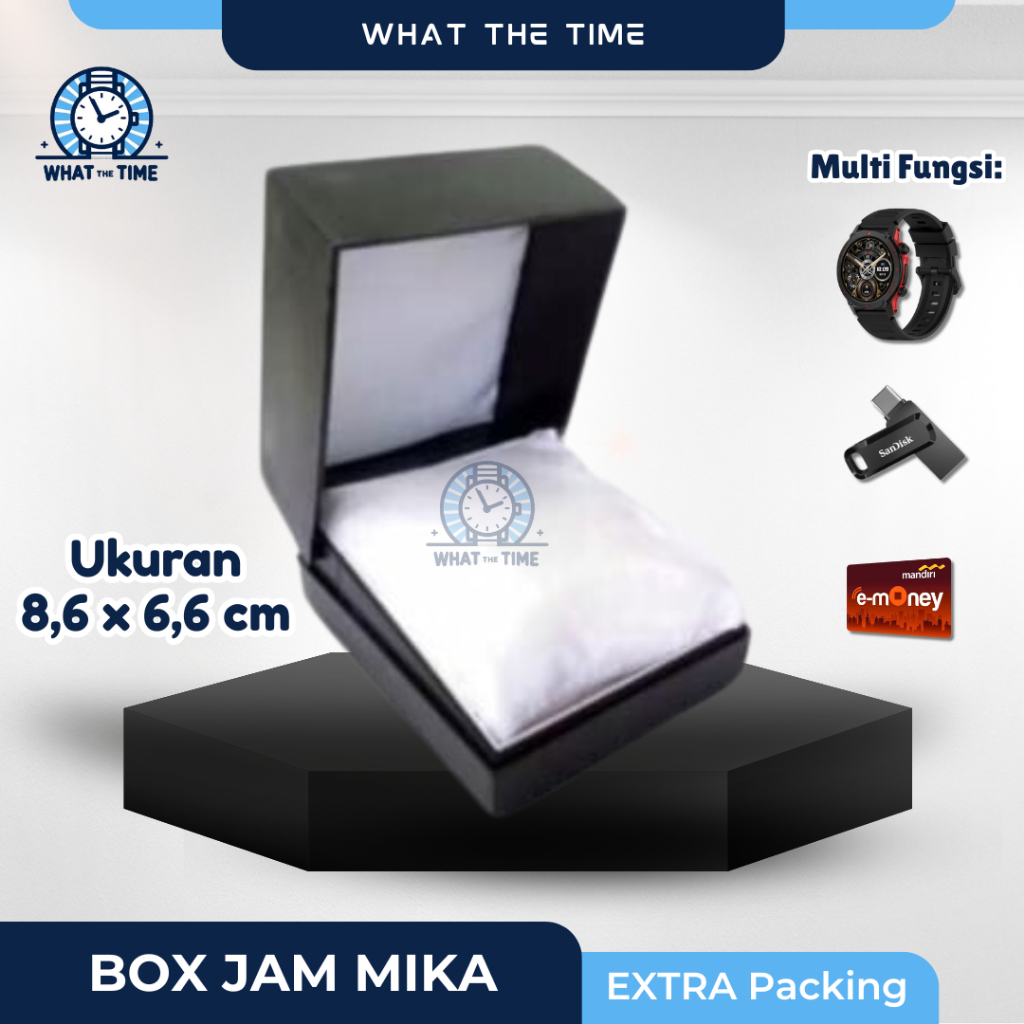 WTT Kotak Jam Tangan Box Mika Tebal Hitam Plastik Dengan Bantalan Kado Hadiah Muat 1pc