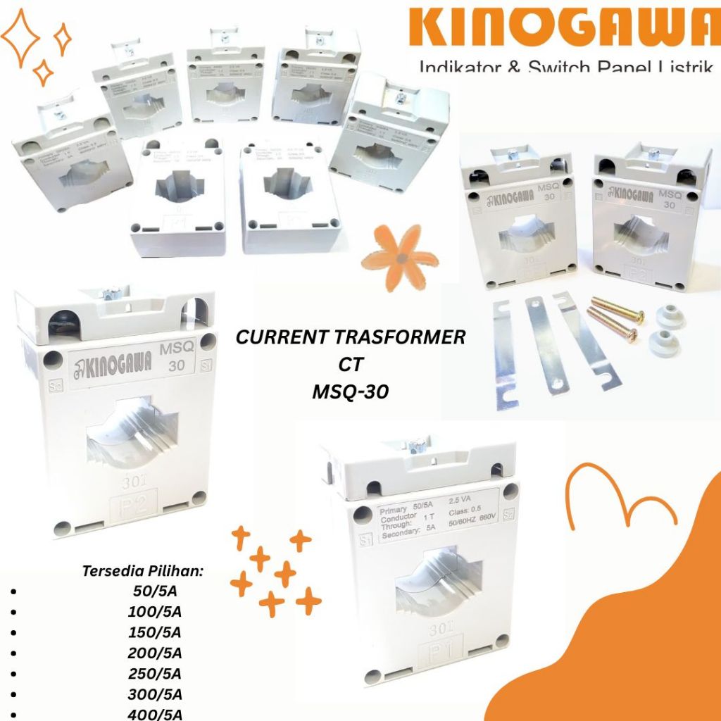 KINOGAWA Current Transformer CT 50/5A ~ 400A MSQ-30 Komponen Panel Listrik Perakitan Proyek Industri