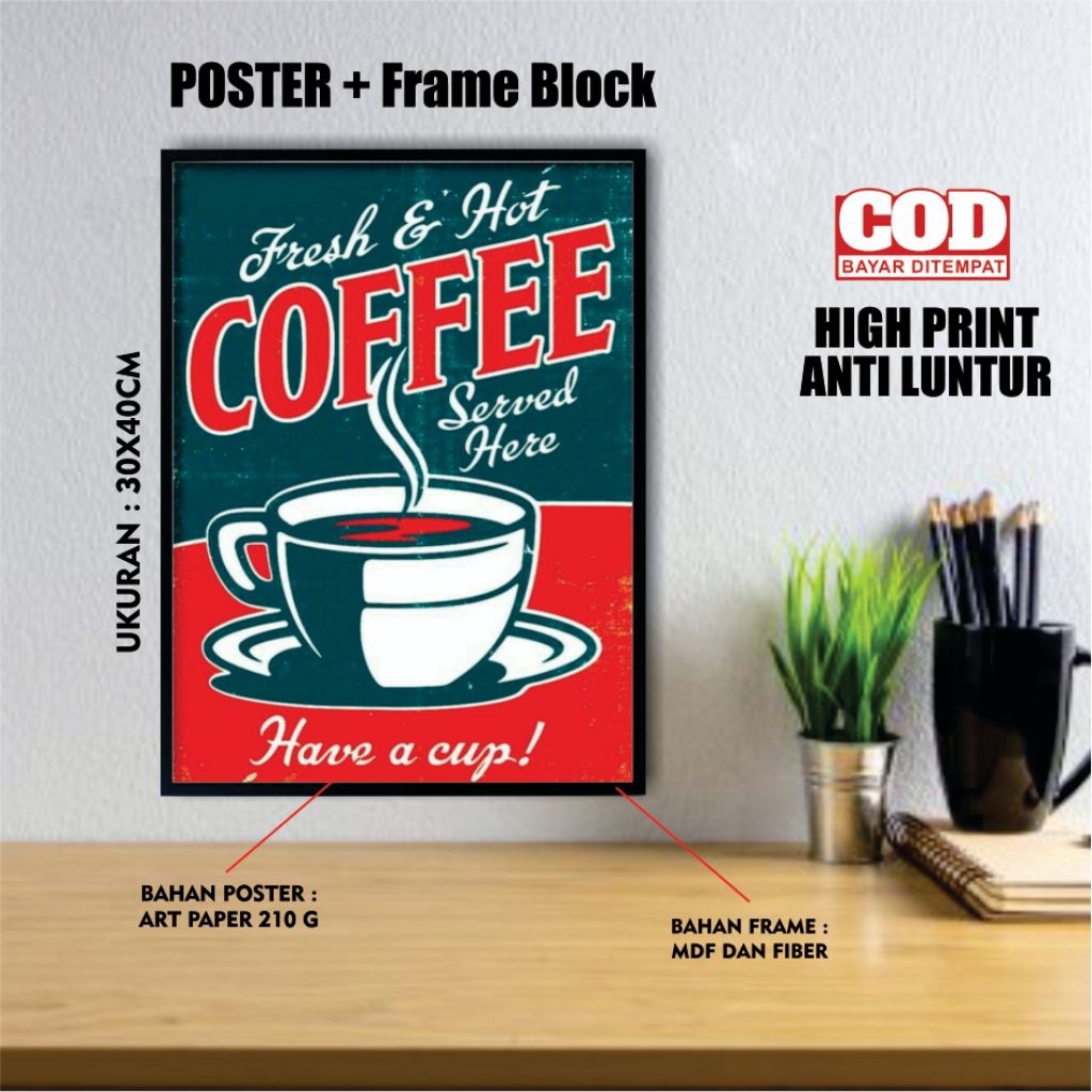 Hiasan dinding Poster frame block tema kopi vintage, Poster kopi, poster vintage