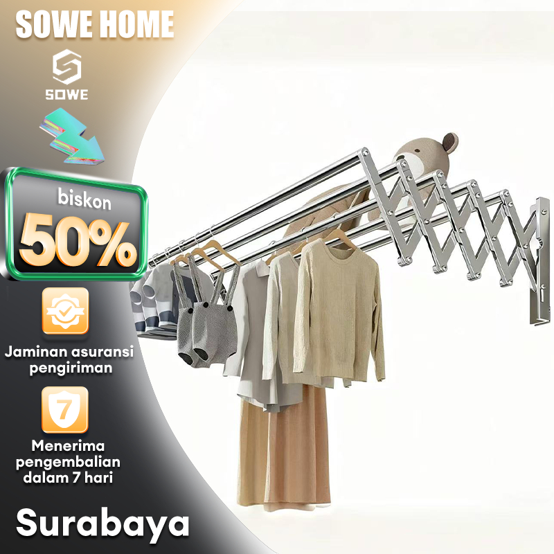 TERLARIS Jemuran Dinding lipat Stainless Jemuran Baju Dinding 200cm Jemuran Pakaian Dinding Jemuran