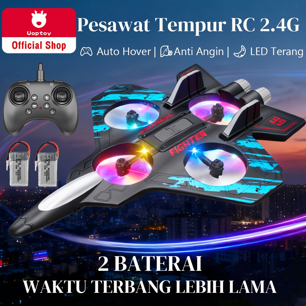 Zaha - Uoptoy Mainan Pesawat Terbang Remote Control 2.4Ghz EPP Rc Pesawat Led Pesawat Glider