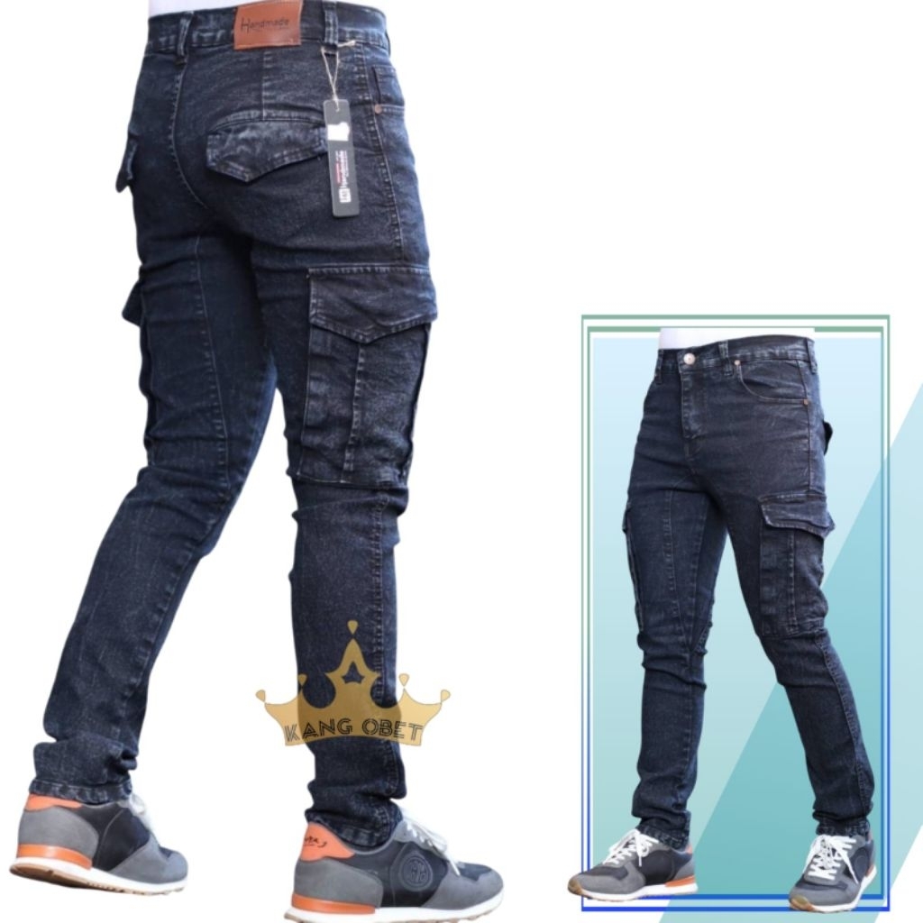 celana cargo jeans Arman/Cargo jeans pria seris SANDWASH BLACK original bandung