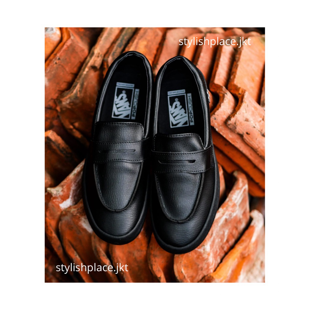 VANS SLIP ON PRO SKATEBOARD LOAFER LEATHER ALL BLACK ORIGINAL