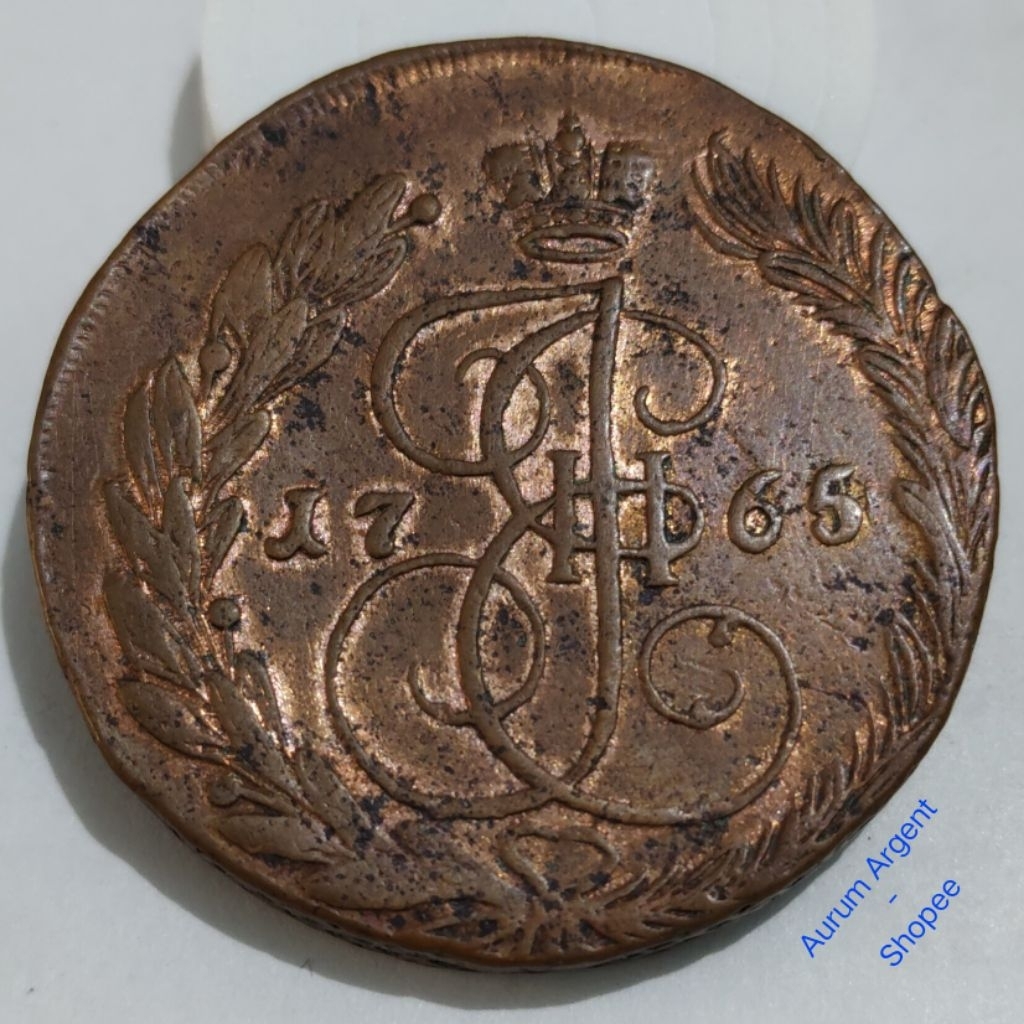 CAMP.A.18-- 1 PC KOIN TEMBAGA KUNO ASLI 5 KOPECKS EKATERINA II TH 1765. -- COPPER COIN --