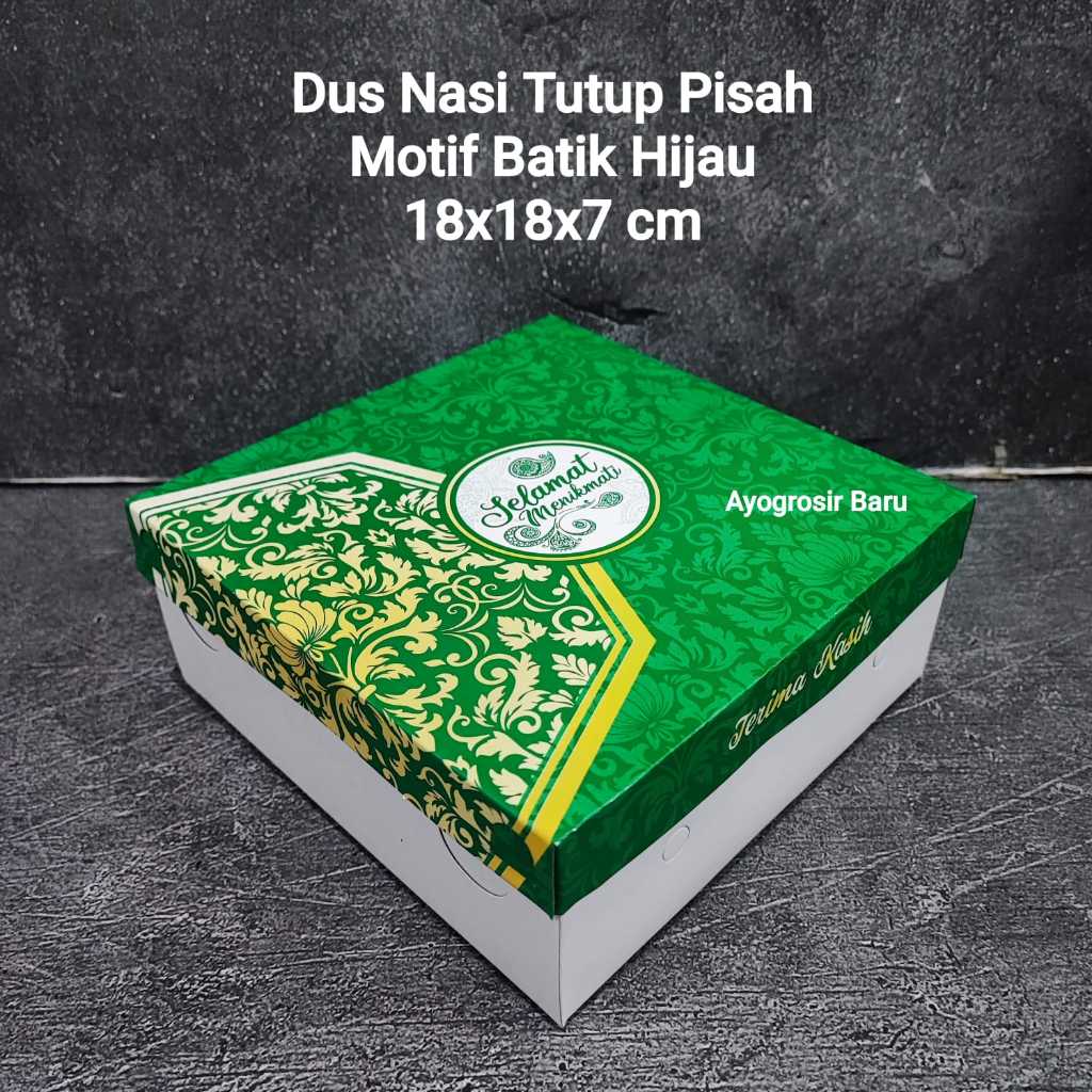 Dus Nasi 18x18 Tutup Pisah Batik Hijau Kacer isi 50 pcs Motif Box Besek Selip