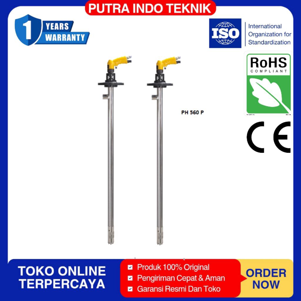 Hacop Pompa Drum Pneumatik PH 560 P SS-316 3/4" - 90 Lpm, 10 Mtr Head, Ex-proof, 15000 Rpm, 4~6 Bar,