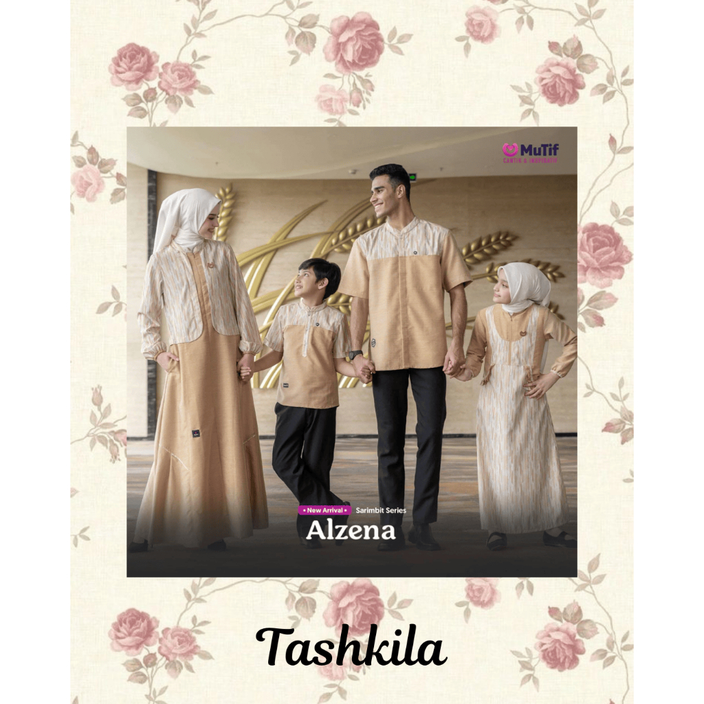 ( Sarimbit Mutif Alzena Misted Yellow ) Gamis Mutif Alzena Koko Aswad Little Alzena Little Aswad