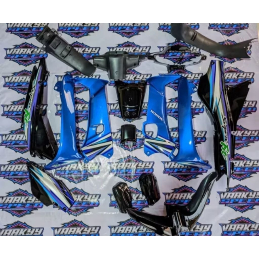 Paket cover body kasar halus motor Honda Supra x lama Supra fit lama Warna HITAM BIRU Set Striping S