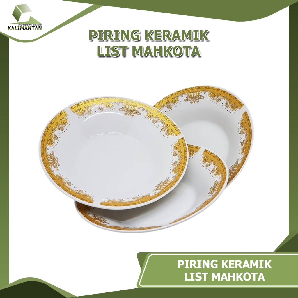 Piring Makan Keramik 9 Inci Motif Mahkota Emas - Piring Carter Mewah & Murah SNI
