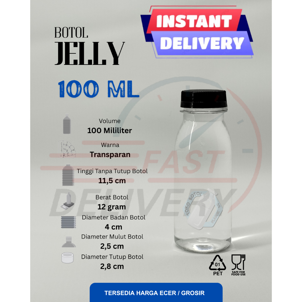 (INSTAN)Botol Jelly 100ml / Botol Fla Pudding 100ml / Botol Plastik Tebal 100ml / Botol Plastik 100m
