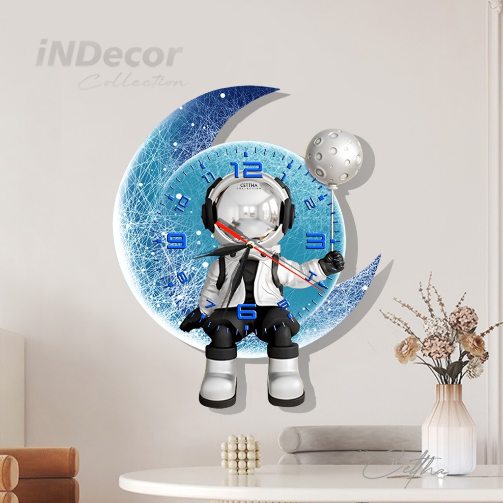 Jam Dinding Astronot/ Hiasan Dinding Kamar Anak Laki/ Dekorasi Kamar Anak Cowo / Wallclock Astronot