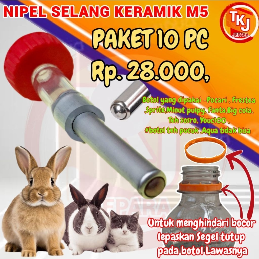 nipel kelinci selang keramik M5 paket 10 PC nipel DOT kelinci kucing