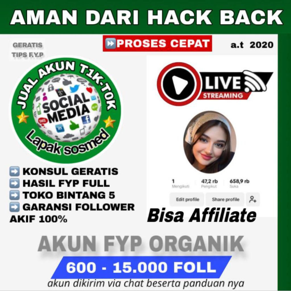 JUAL AKUN TIKTOK MURAH 100% AKTIF KERANJANG KUNING HASIL FYP INDONESIA
