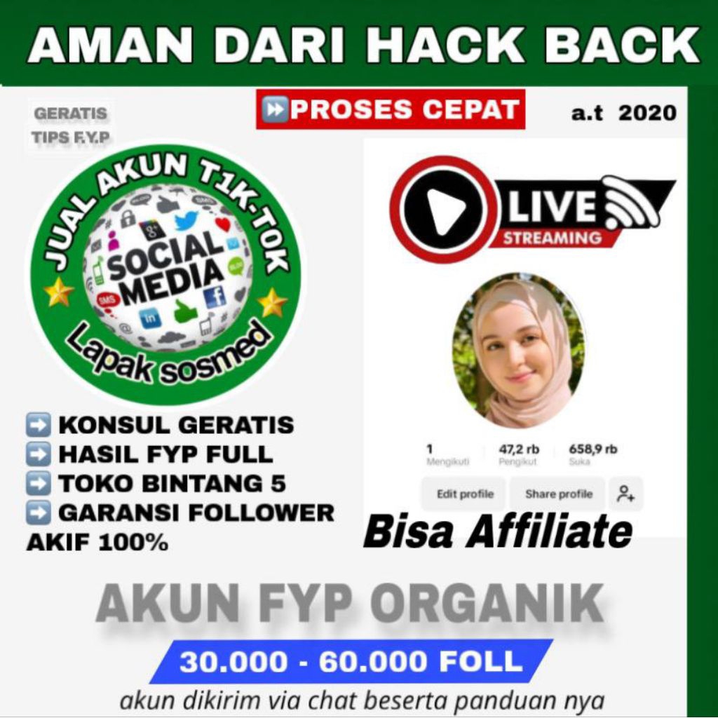 AKUN TIKTOK AKTIF KERANJANG KUNING  30.000 s.d 60.000 HASIL FYP Garansi Anti Hack Back bisa Live