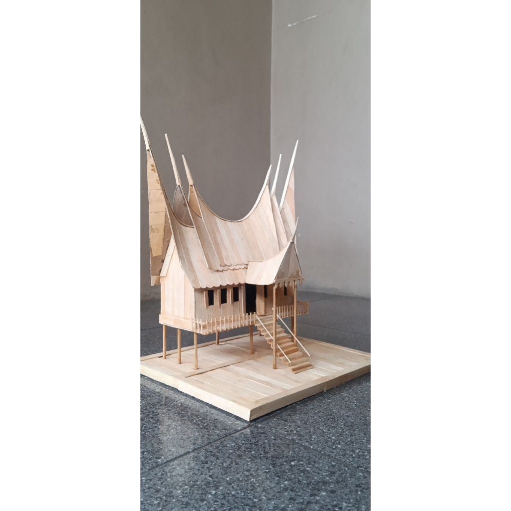 Prakarya/Miniatur/Kerajinan Rumah Adat Tradisional dari Stik Ice Cream (Rumah Adat Gadang)
