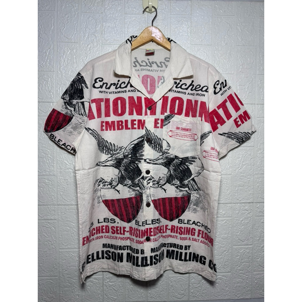 KEMEJA VINTAGE OPEN COLLAR SIZE L ORIGINAL