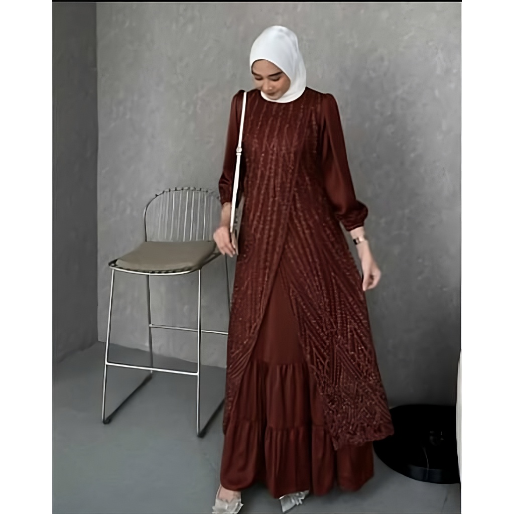 Baju Gamis Brokat Livia dress Baju Pesta Kondangan Terbaru Gamis Mewah 2025 Gaun Brokat Pesta Mewah