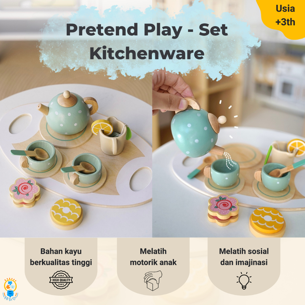 Kabi Wooden Afternoon Tea Set For Kids Play | Mainan Edukasi Pretend Play