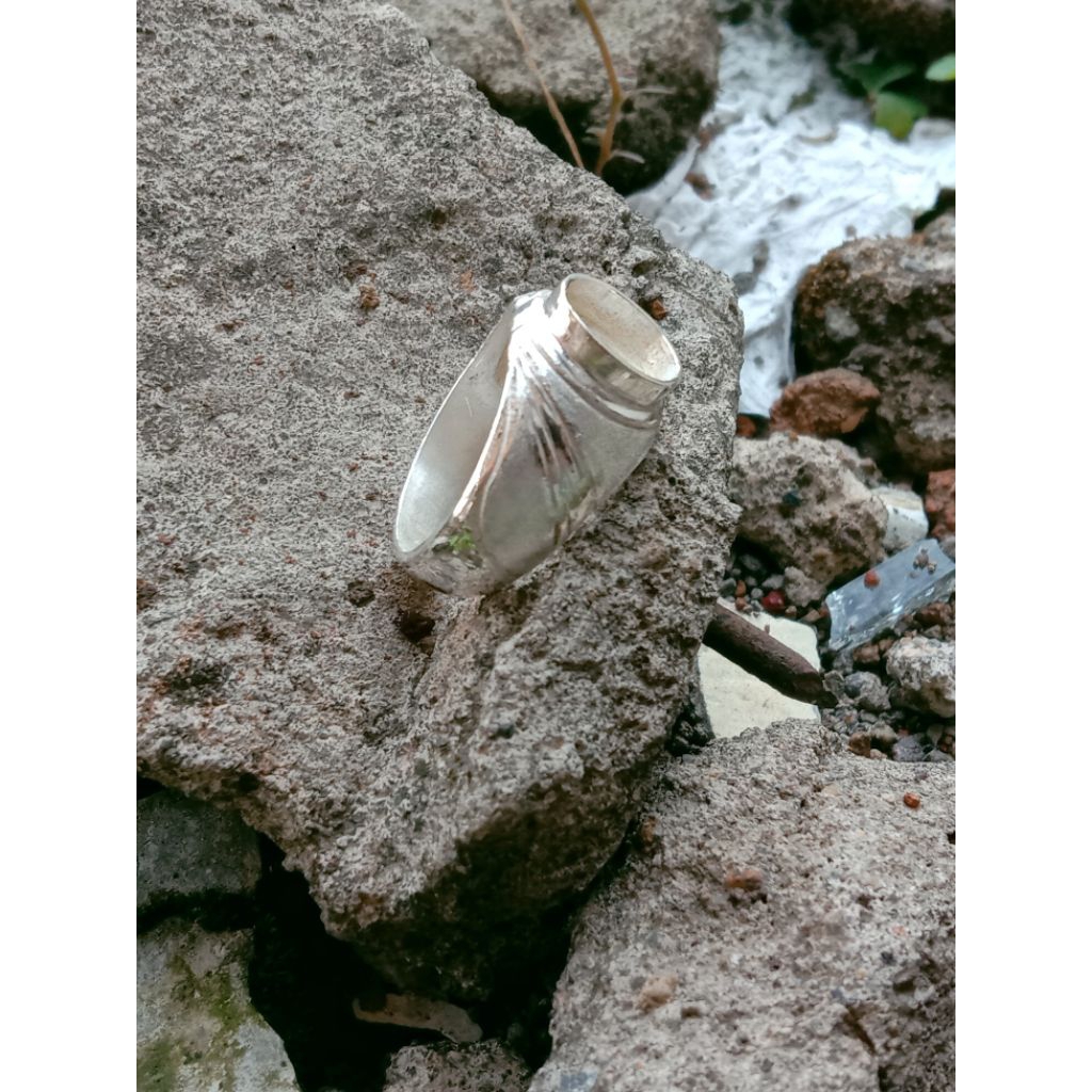 cincin perak 925 asli untuk pria dengan model minimalis dim batu 9 x 7 mm