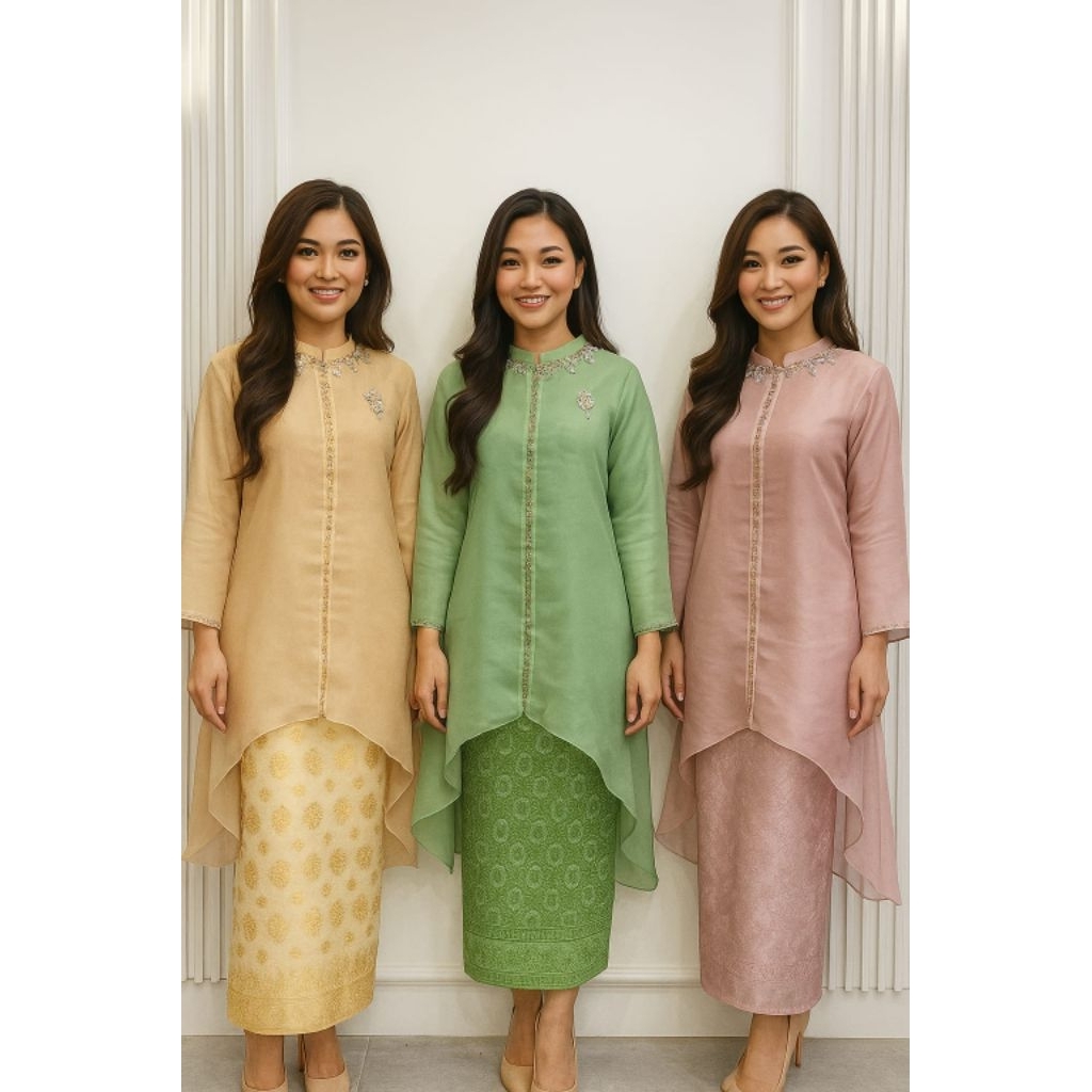 Kebaya melayu Outer Organza Payet set manset dan songket