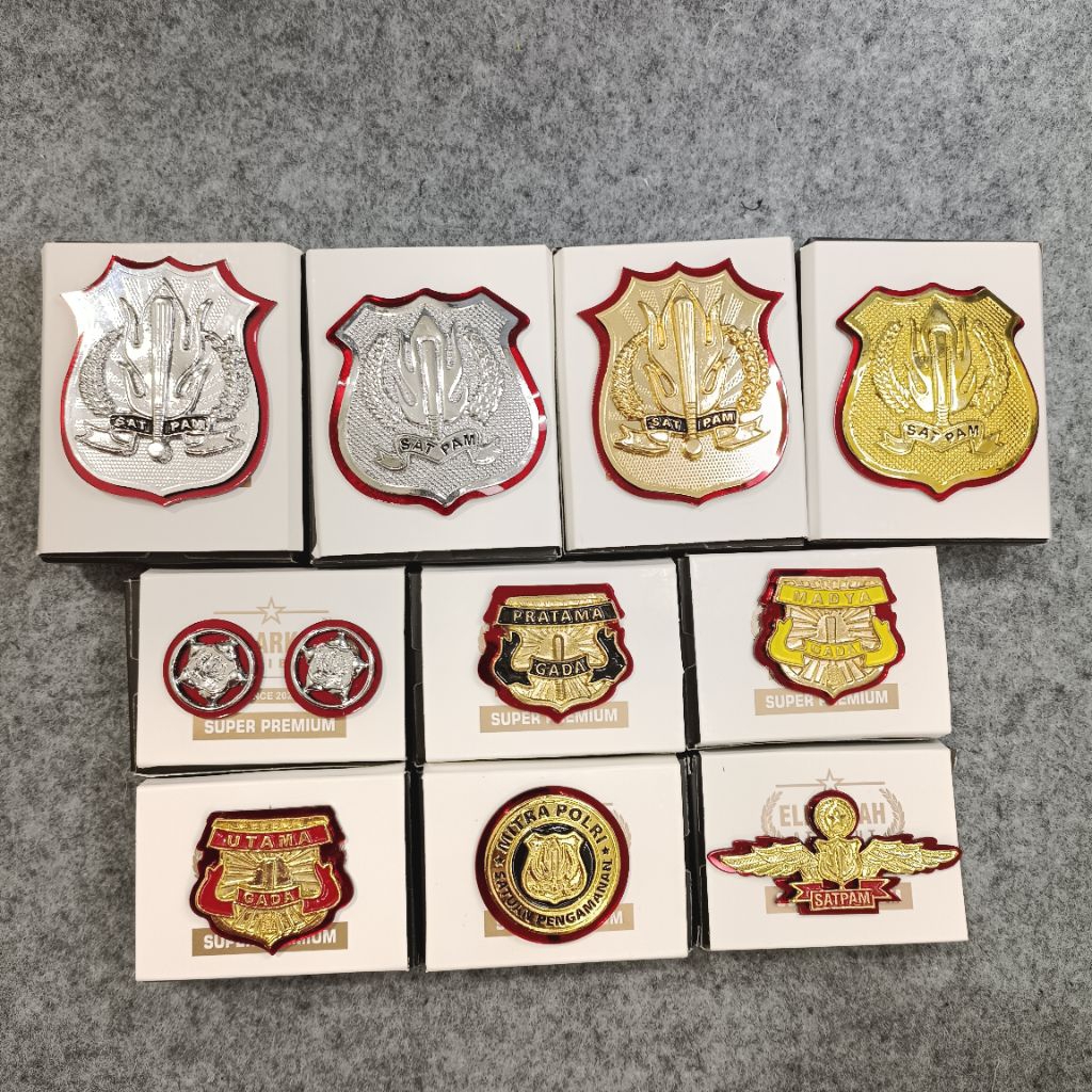 ATRIBUT SATPAM/PIN MITRA POLRI/ KEWENANGAN CROME/GOLD/WING SATPAM/PIN Gp/pin gada pratama/gada madya