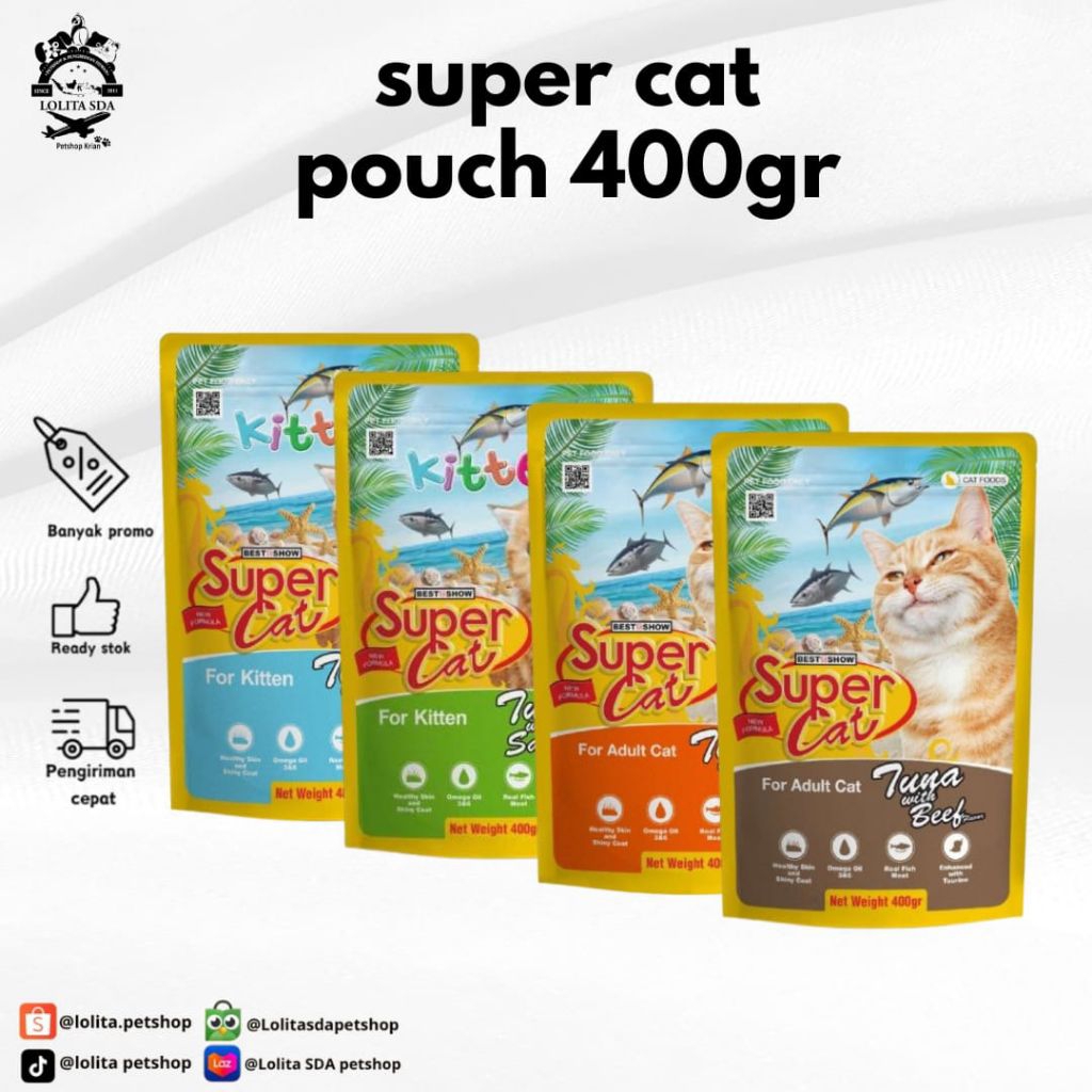 Supercat Pouch 400 gram SUPER BESAR Sachet Makanan Basah Wetfood