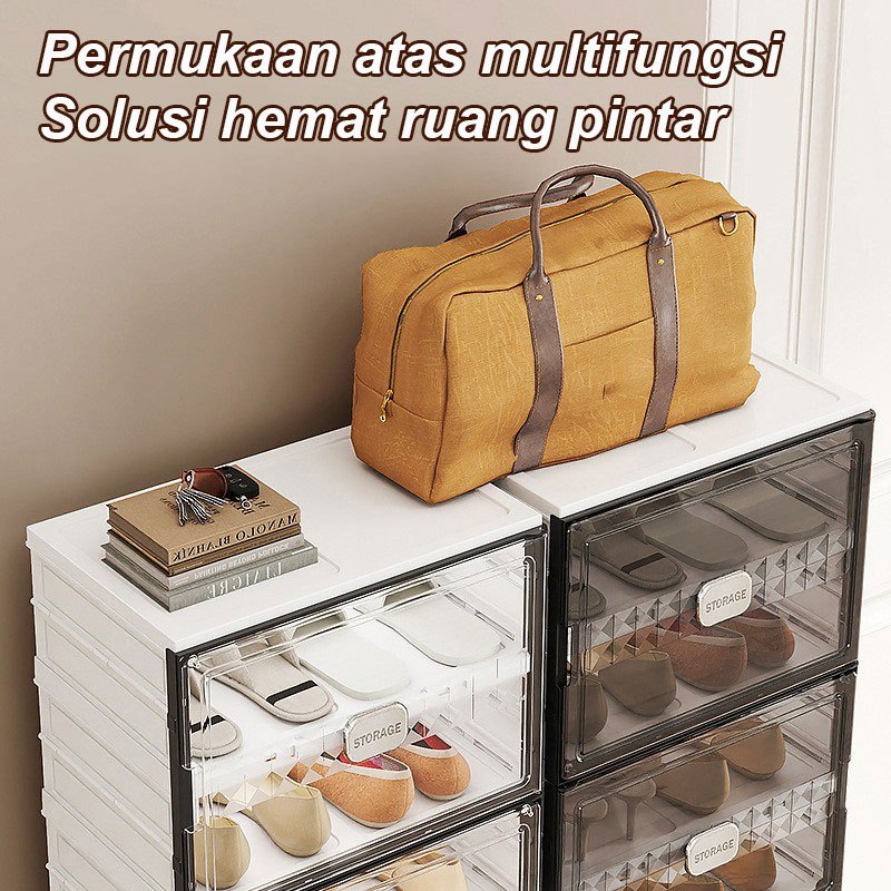 Lemari Sepatu Boots Tas Rak Sepatu Tertutup Susun Rak Sepatu Lipat Tanpa Instalasi 4/6/8 Susun Co