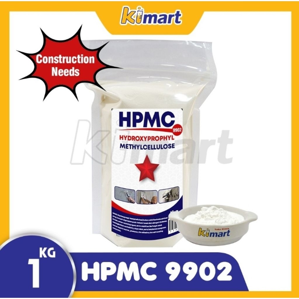HPMC 9902 untuk plaster semen konstruksi grade Hydroxypropyl methyl cellulose Kemasan 100gr 500gr 1k