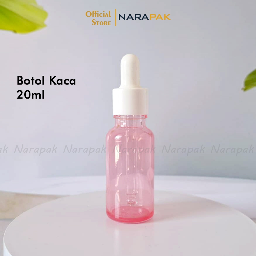 Botol Kaca 20ml PINK Tebal BR Botol Pipet Serum Tutup PUTIH Polos Botol Skincare Wajah