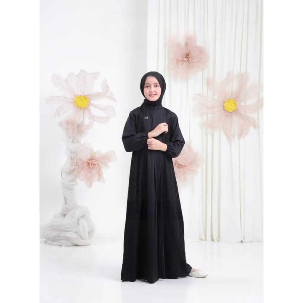 Gamis Anak Remaja Terbaru 2025 6-15 Tahun Crinkle Airflow Mix Brukat Malika Naumi Kids