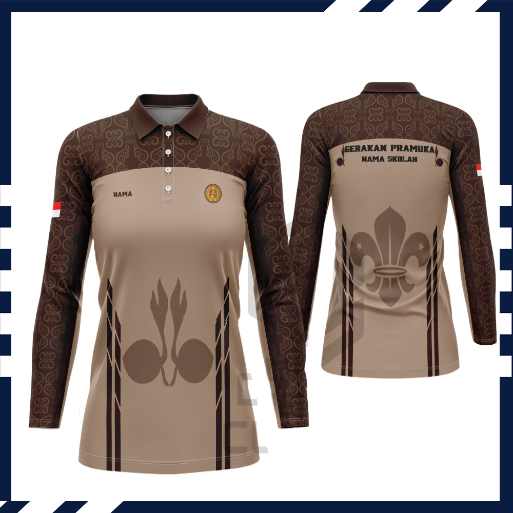 Baju Pramuka Custom Nama | Kaos Pramuka Pembina Lengan Panjang | Baju Pramuka Pembina Tunik Atasan